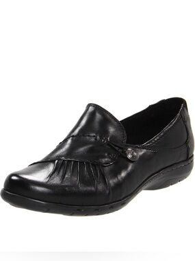 Rockport Black Leather Slip-On Loafer with Button Accent